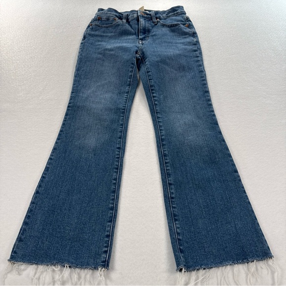 Madewell Mid Rise Kick Out Jeans Womens 25 Blue Raw Hem Denim Stretch Bootcut - Picture 8 of 9
